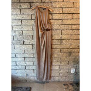 Lauren Ralph Lauren Womens Sleeveless Taupe Maxi Dress With Belted Waist Detail